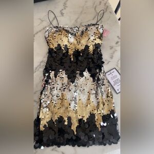 New NWT B Darlin size 5/6 Sequin Party Dress silver gold black sequined sparkle